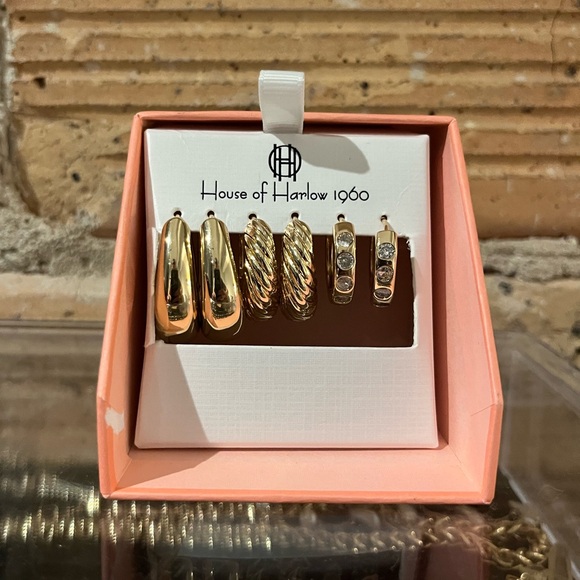 House of Harlow 1960 Gold Earrings Set New - Picture 2 of 4